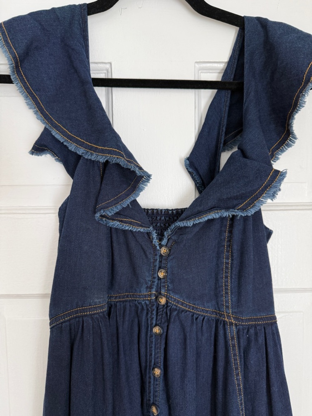 Pilcro Sweetheart Button-Front Denim Maxi Dress with Flutter Sleeves - Picture 4 of 5